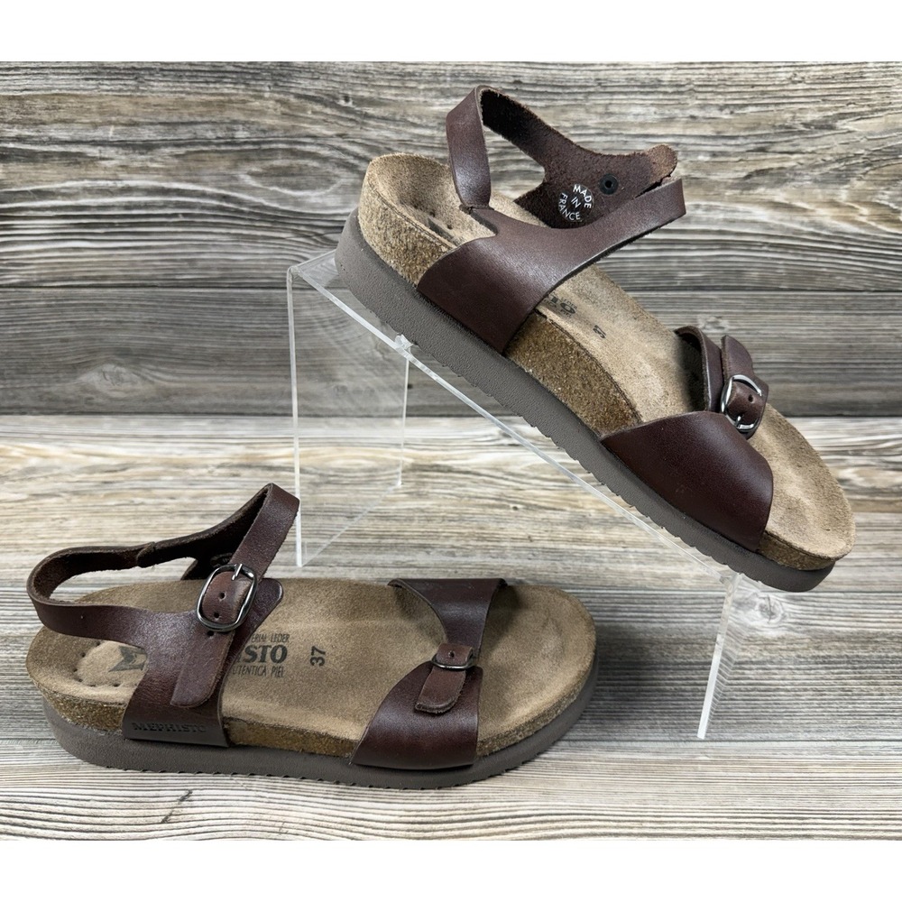 Mephisto Air Relax Sandals Women 6.5 Brown Leather Strap Buckle EU 37 Comfort